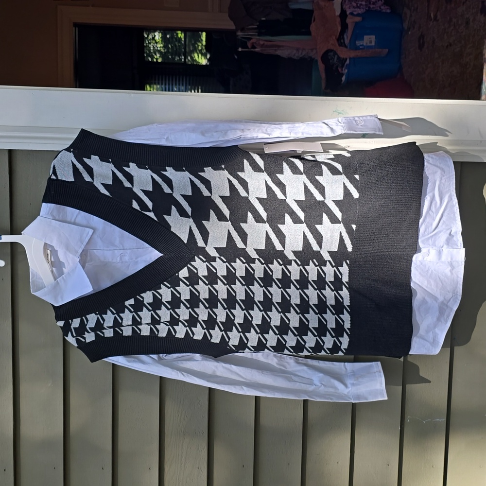 2 piece button down shirt and vest